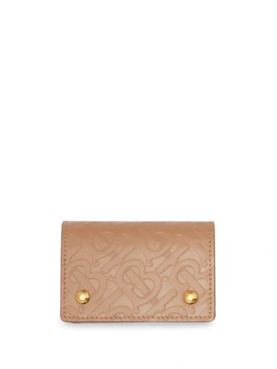 Burberry Leather Monogram Card Holder In Neutrals