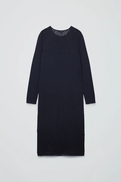 Cos Gradual Pointelle-knit Dress In Blue