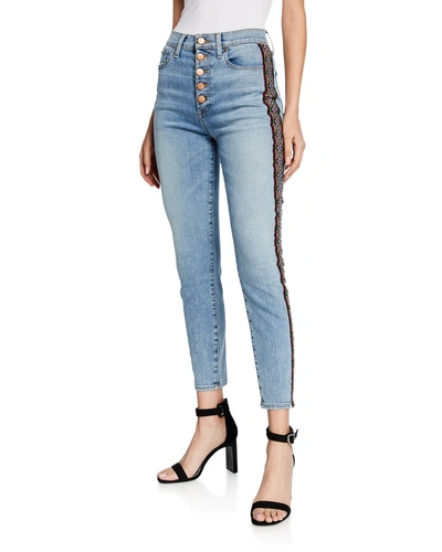 Alice And Olivia Good High-rise Skinny Jeans W/ Embroidery In Knock Out