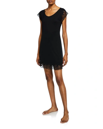 Josie Natori Undercover Lace-trim Sleepshirt In Black