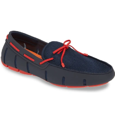Swims Mesh & Rubber Braided-lace Boat Shoes, Navy/red Alert In Navy/ Red Alert