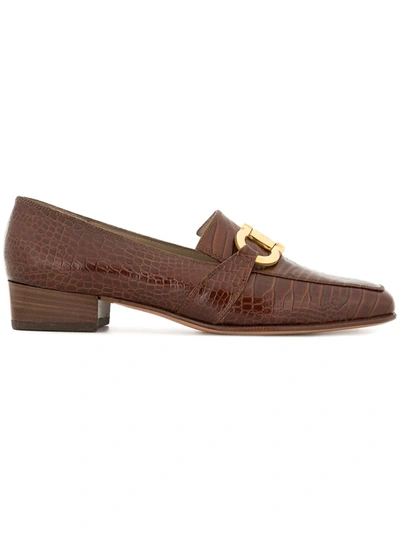 Pre-owned Ferragamo Logo Horsebit Loafers In Brown