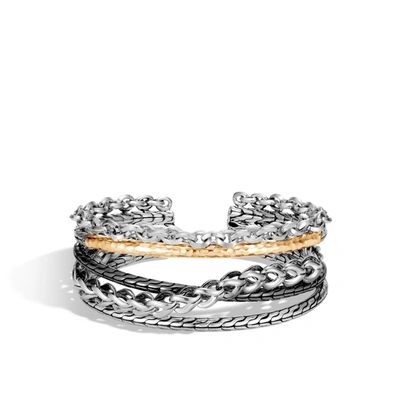 John Hardy Sterling Silver & 18k Yellow Gold Chain Link Flex Cuff Bracelet In Multicolor