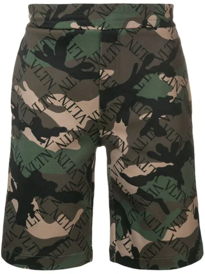 Valentino Vltn Camouflage Shorts In Camou Army Nero