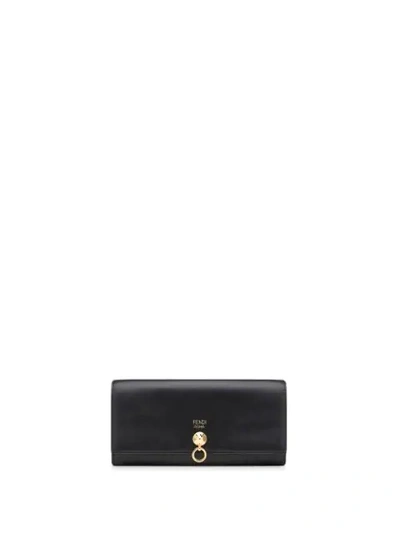 Fendi Logo Embossed Flap Purse In F0kur Black/softgold