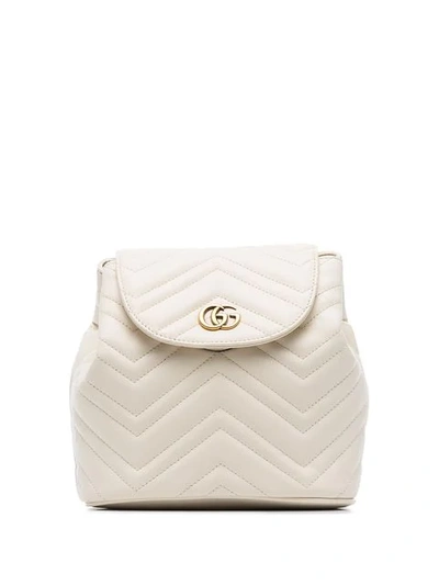 Gucci White Marmont Matelassé Leather Backpack In Neutrals