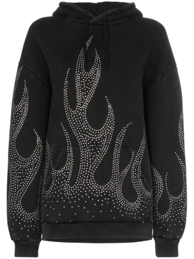 Filles À Papa Crystal-embellished Flame Motif Cotton Hoodie In Black