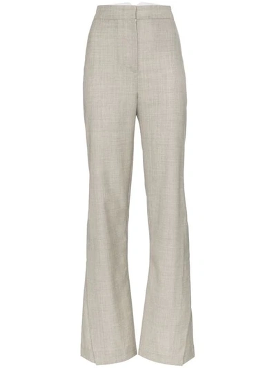 Wright Le Chapelain High-waisted Wide Leg Wool Trousers In Grey