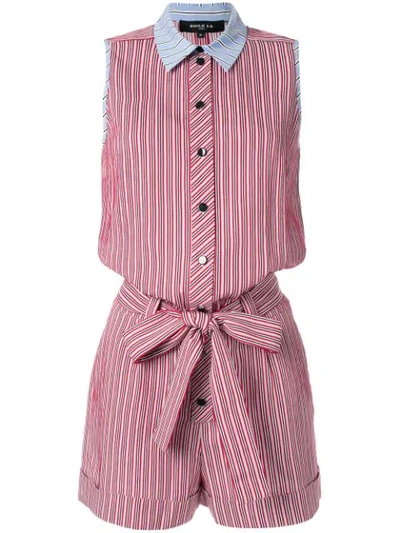 Paule Ka Sleeveless Striped Playsuit In Red