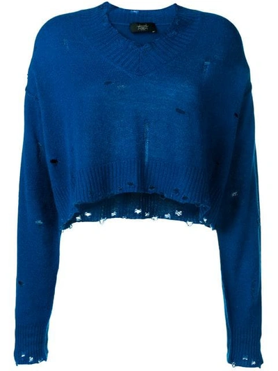 Maison Flaneur Cashmere Distressed Crop Sweater In Blue