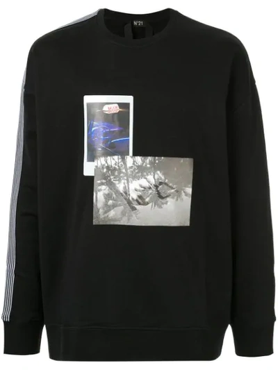 N°21 Side Stripes Printed Sweatshirt In Black