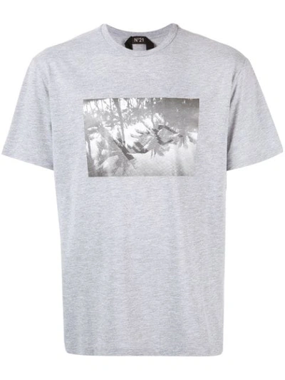 N°21 Gray Crewneck T-shirt With Palm Print In Grey
