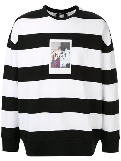 N°21 Photo Print Striped Sweatshirt In Black