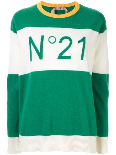 N°21 Contrast Panels Logo Jumper In Green