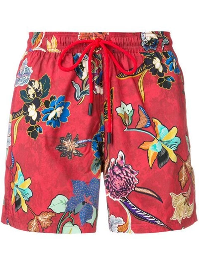 Etro Floral Swim Shorts In Red