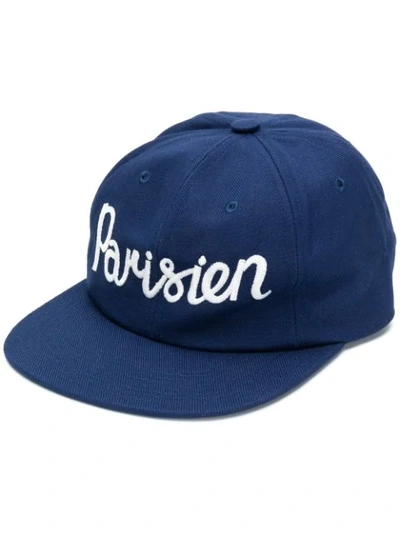Maison Kitsuné Parisien-embroidered Cotton-blend Baseball Cap In Blue