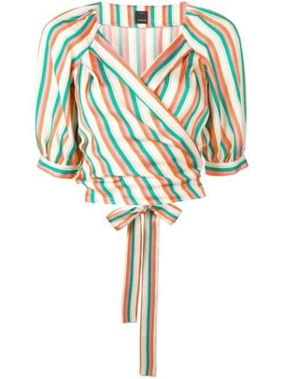 Pinko Rosanna Striped Tie-front Blouse In Neutrals