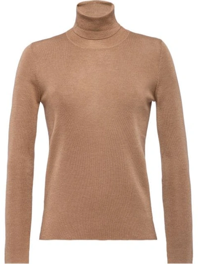 Prada Turtle Neck Jumper In Brown