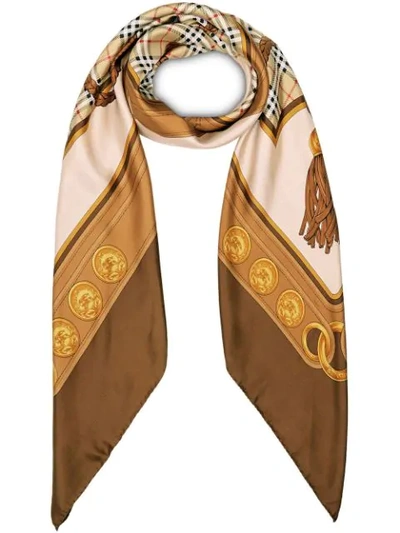 Burberry Reissued Archive Tassel Print Scarf In Brown