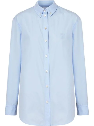 Burberry Button-down Collar Monogram Motif Cotton Shirt In Pale Blue