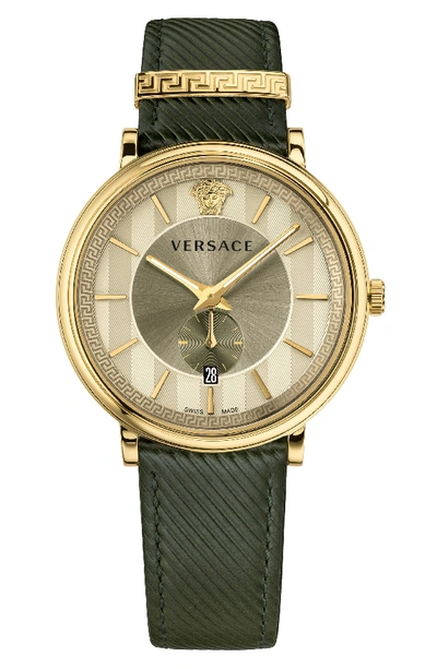 Versace 42mm Manifesto Watch With Green Leather Strap In Green/ Brass/ Gold