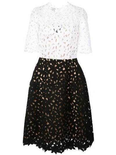 Oscar De La Renta Monochrome Lace Dress In White | ModeSens