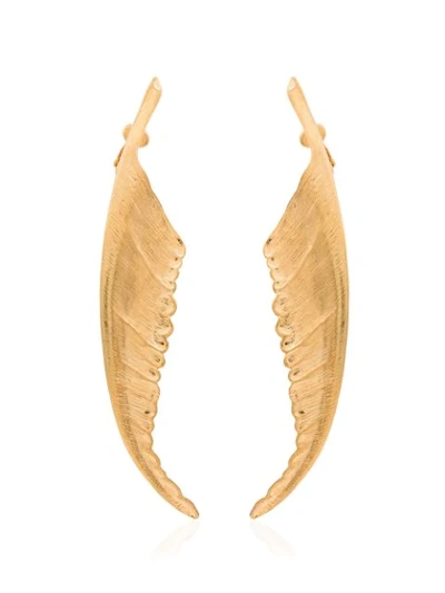 Saint Laurent Metallic Curved Wing Earrings In Gold