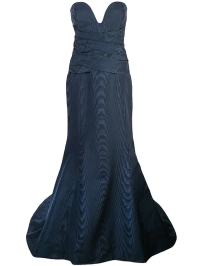 Oscar De La Renta Navy Fitted Draped Dress In Blue