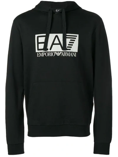 Ea7 Logo Print Hoodie In Black