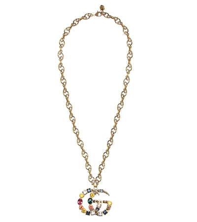 Gucci Crystal Double-g Pendant Necklace In Gold/ Multi