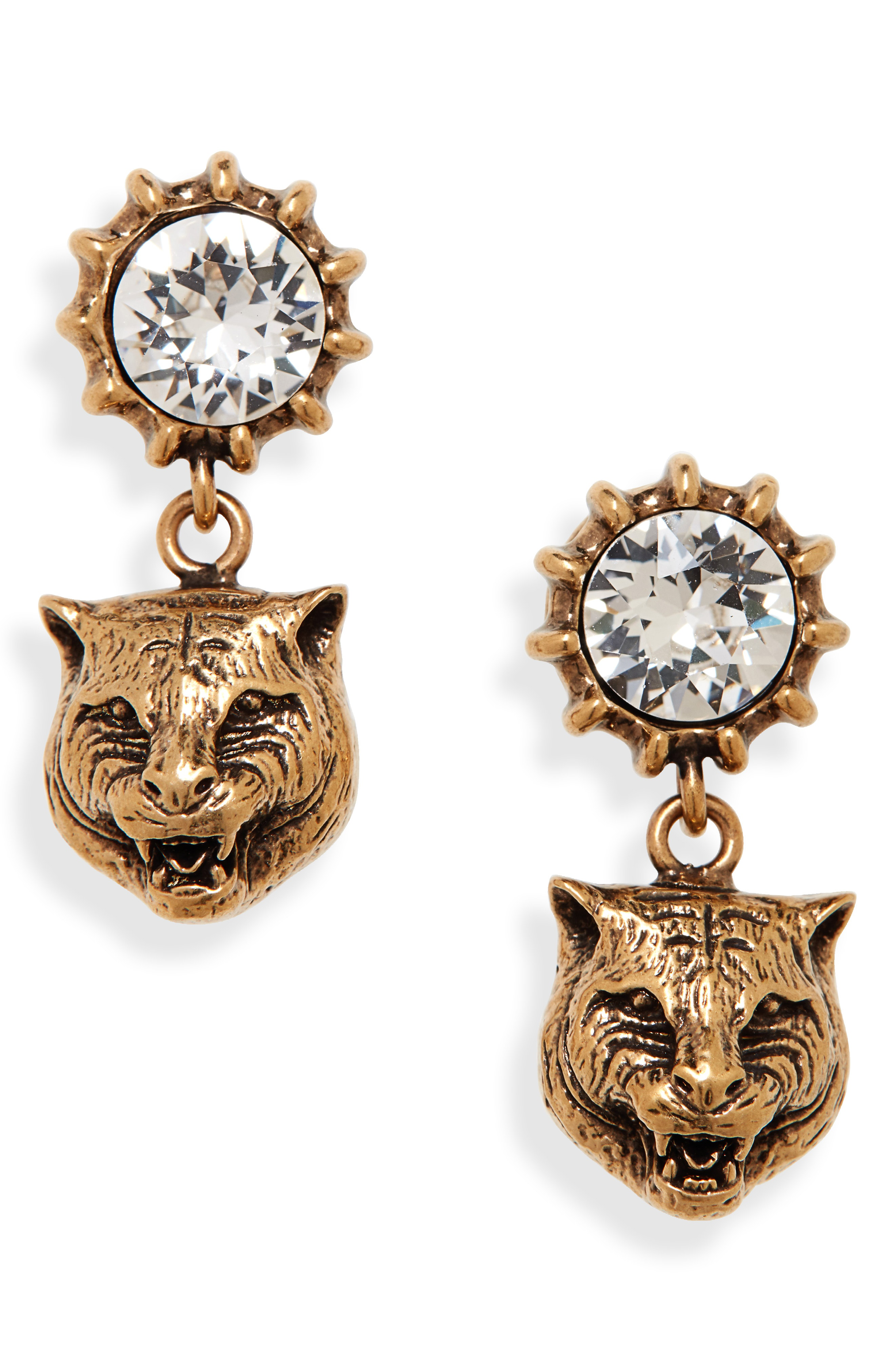 Gucci Fashion Show Tiger Drop Earrings In Gold/ Crystal | ModeSens