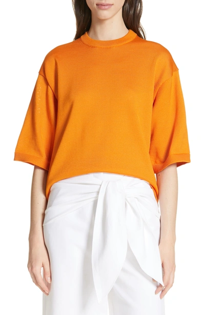 Tibi Corded Knit T-shirt Sweater In Marmalade