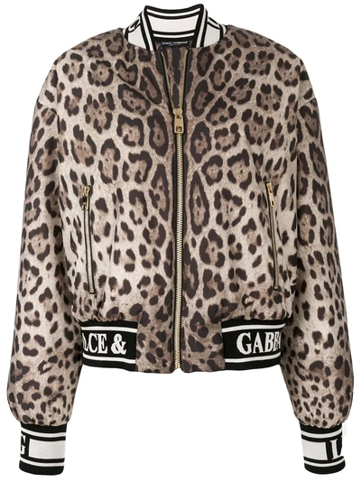 Dolce & Gabbana Leopard Print Bomber Jacket - Brown