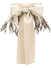 Sara Roka Tie Belt With Feather Appliqués In Neutrals