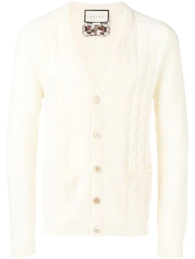 Gucci Cable Knit Detail Cardigan In White