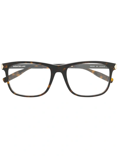 Montblanc Tortoiseshell Square Frame Sunglasses - 棕色 In Black
