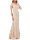 Js Collections Embroidered Lace A-line Gown In Gold