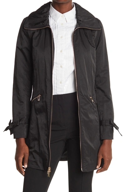 Karl Lagerfeld Bow Sleeve Packable Rain Jacket In Black
