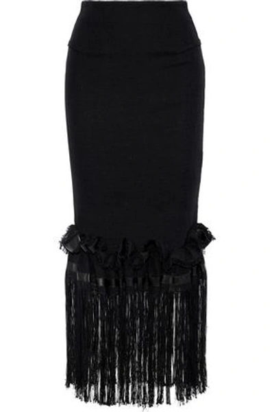 Roland Mouret Woman Harlthorpe Fringed Cady-paneled Cotton-blend Maxi Skirt Black