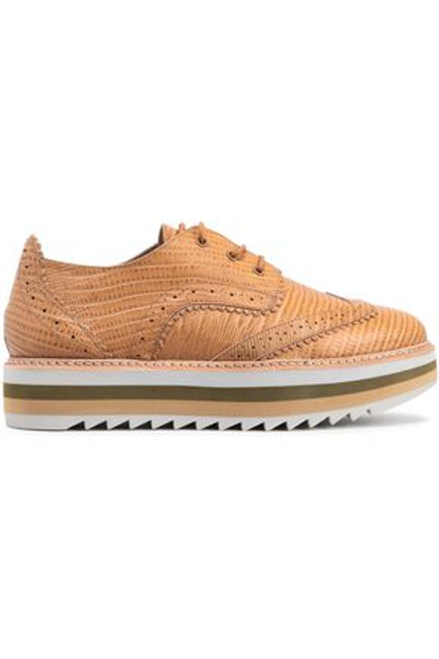 Zimmermann Perforated Croc-effect Leather Platform Brogues In Sand