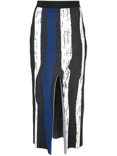 Derek Lam Knit Brush Stroke Jacquard Skirt With Front Slit In Blue