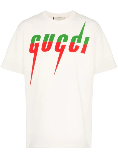 Gucci Blade Logo Print Short-sleeved Cotton T-shirt In White