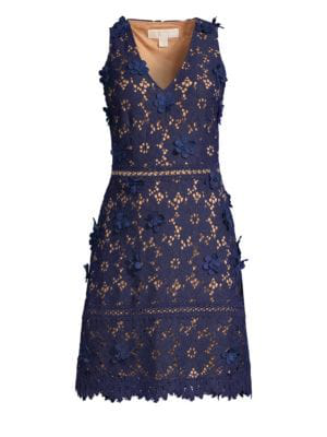 michael michael kors floral appliqué lace dress