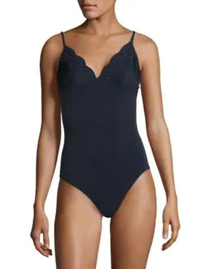 Stella Mccartney Broderie Anglaise One-piece Swimsuit In Sky Captain