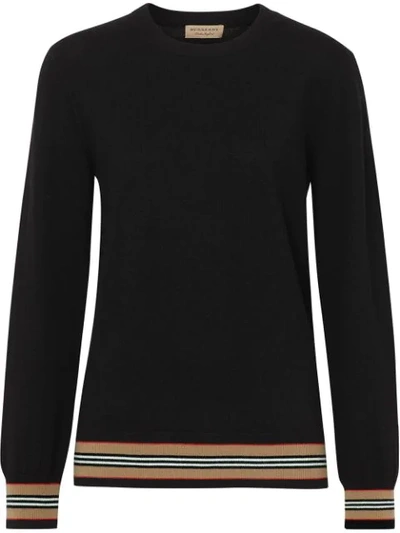 Burberry Komata Icon Stripe Trim Merino Wool Sweater In Black