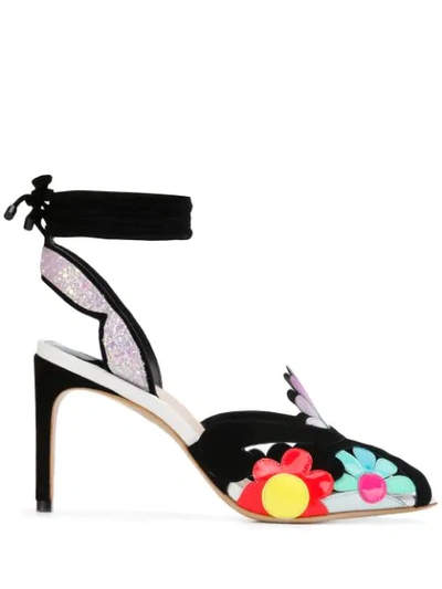 Sophia Webster Frida Floral-embellished Suede Sandals In Black