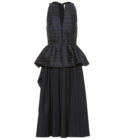 Rosie Assoulin Cotton-blend Midi Dress In Dark Blue