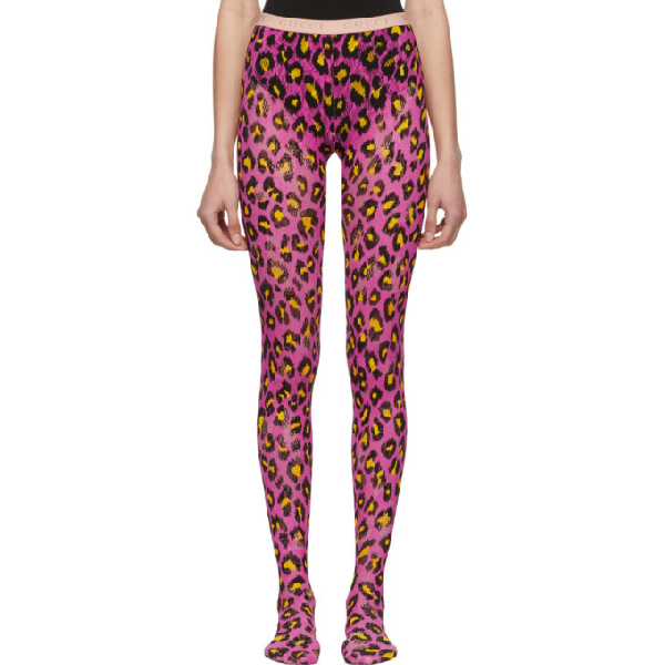 Gucci Leopard Print Stretch Lace Tights In Pink | ModeSens