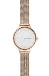 Skagen Women's Anita Two-tone Stripe Stainless Steel Mesh Bracelet 30mm In White/rose Gold