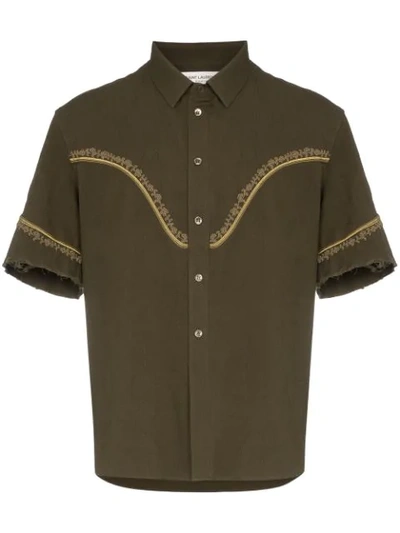 Saint Laurent Embroidered Cotton And Linen-blend Shirt In 1365 Green